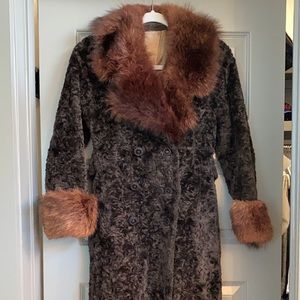 Vintage teddy coat - faux lamb with real fur trim